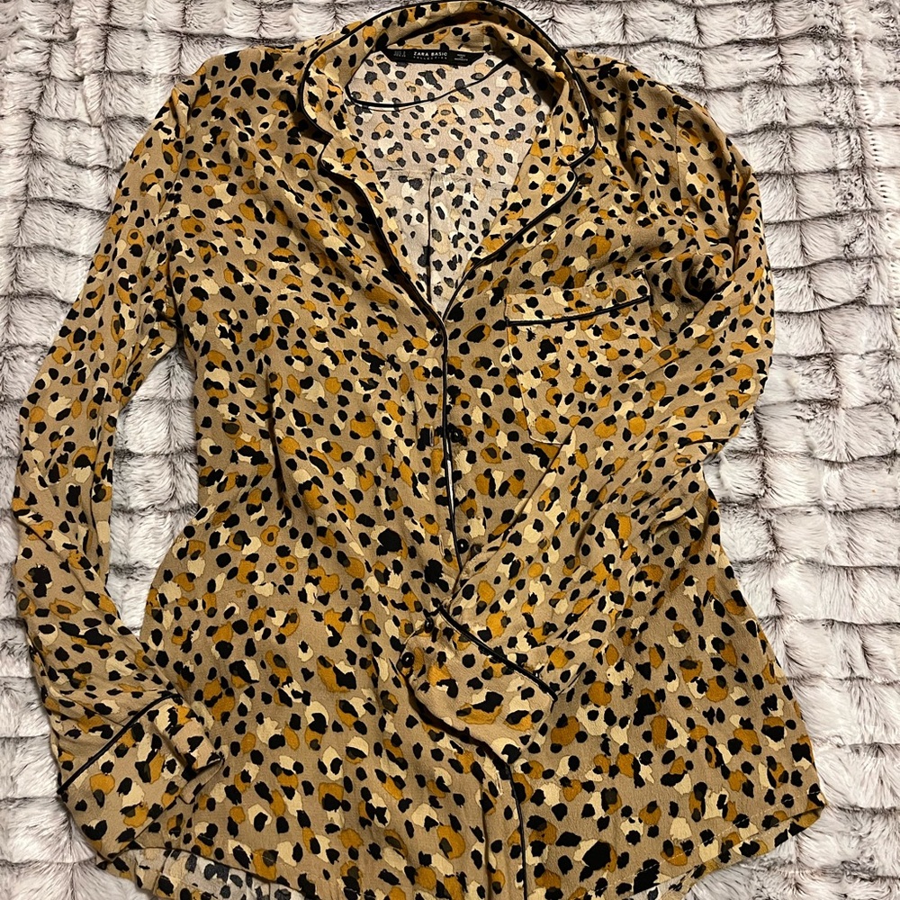 Zara Leopard Print Blouse - Black and Tan